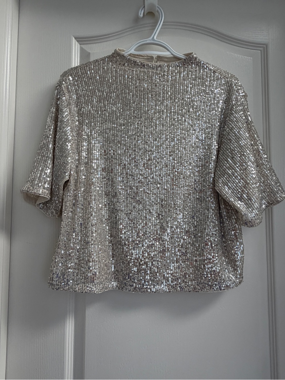 H&M Sequin Boxy Crop Top - Champagne Silver